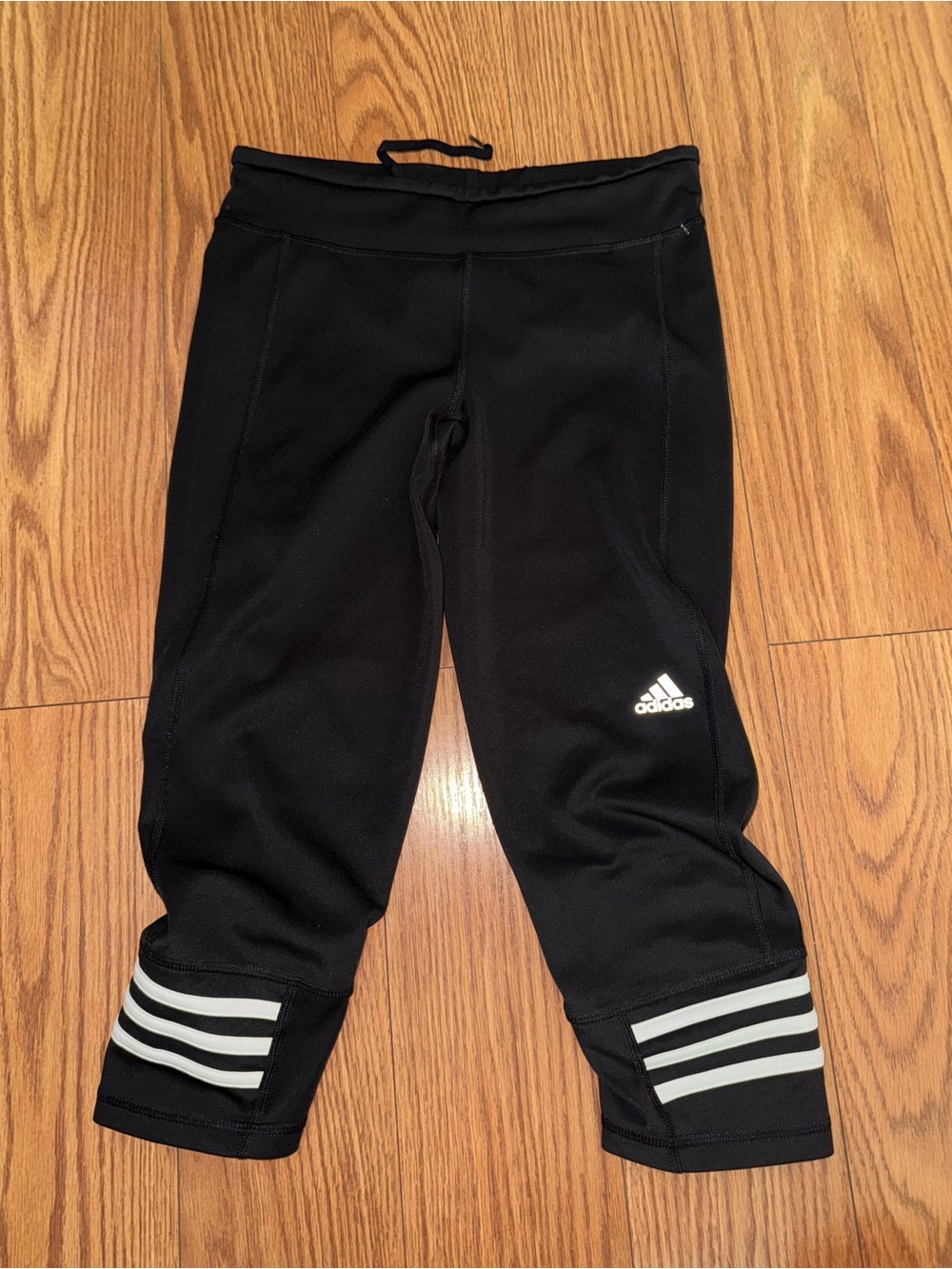 adidas Black Capri Leggings with White Stripe Accents
